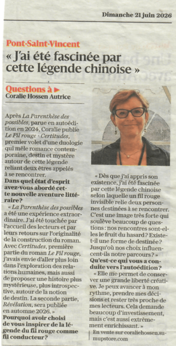Article de l'Est Républicain sur Le fil rouge de Coralie Hossen